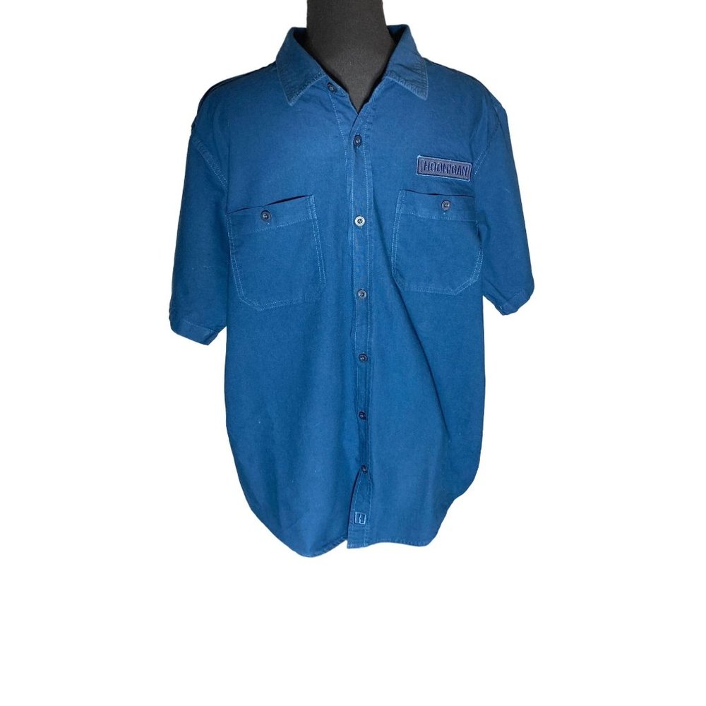HOONIGAN-Men's-XL-SHORT SLEEVE-BLUE SHIRT-GREAT CONDITION